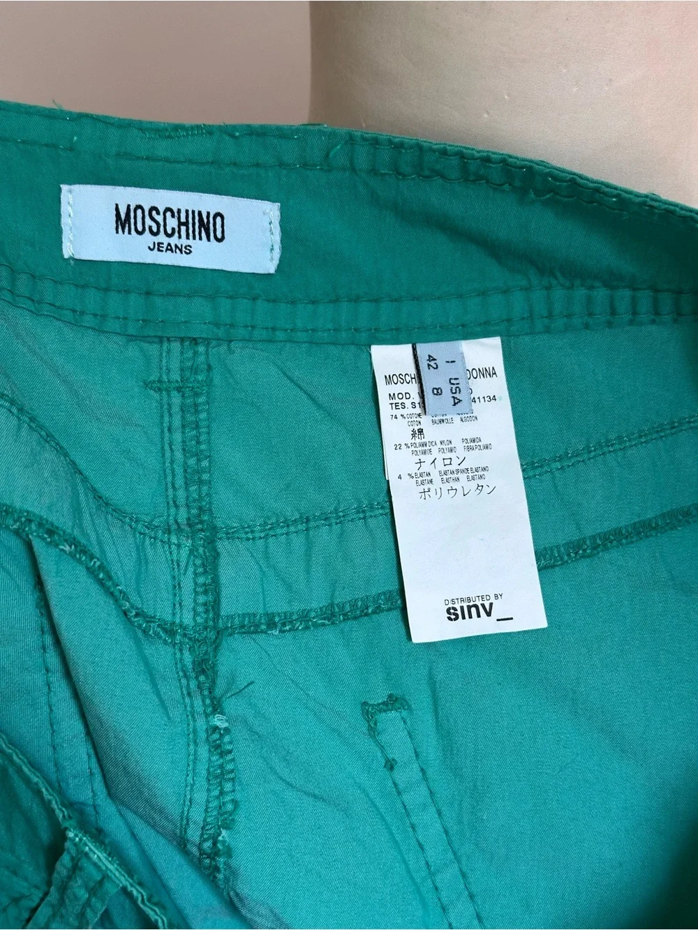 Vintage Moschino Jeans Y2K Kelly Green Skirt Studded Hearts Cotton Size 8 Medium